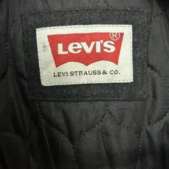 Levis Pea Coat Men's Black Wool Double Breasted Insulated Quilted Size XL - Picture 6 of 10